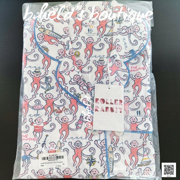 Roller Rabbit Hamptons Monkey Polo Pajamas in Pink Monkey Size XS Brand New NWT - Picture 15 of 16